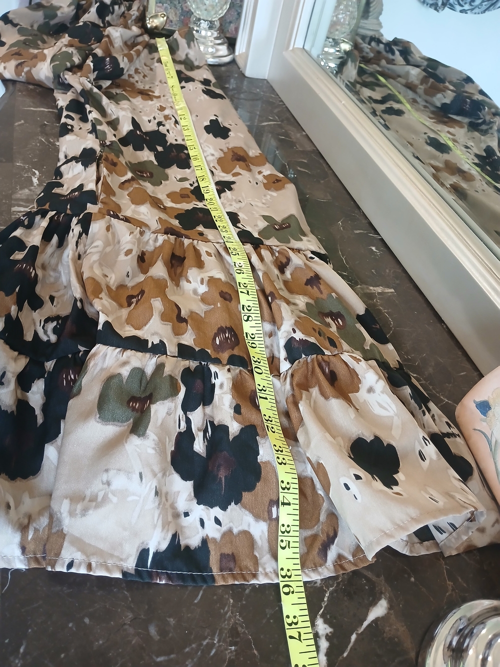 Boho Floral Tiered Long-Sleeve Dress in Beige, Olive & Black - Picture 5 of 12